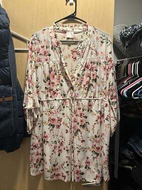 Siren Lily Maternity Floral Lace Trim 3/4 Sleeve Tunic Blouse 1X